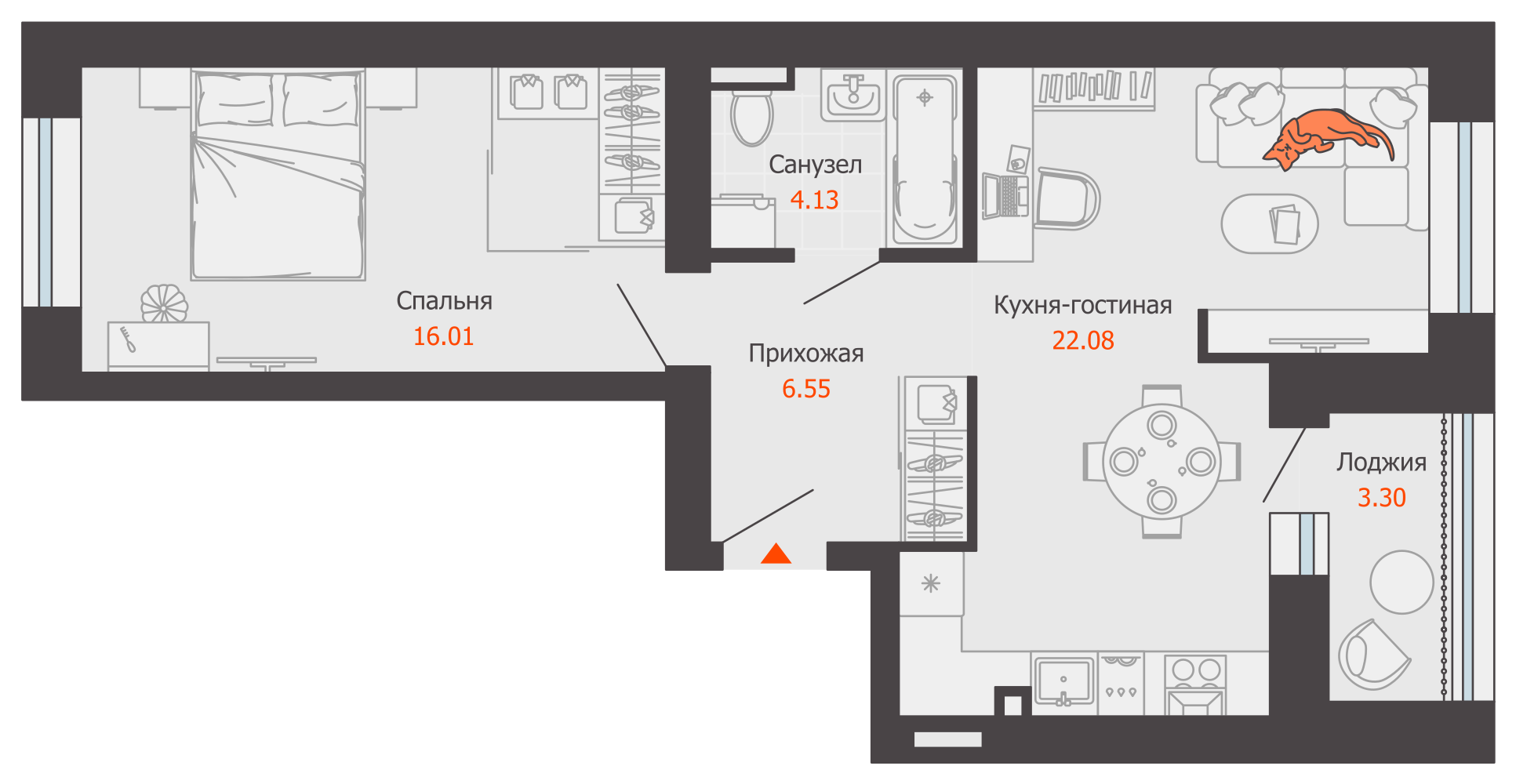 2-комнатная 50 м2 в ЖК Камаполис корпус null этаж 5