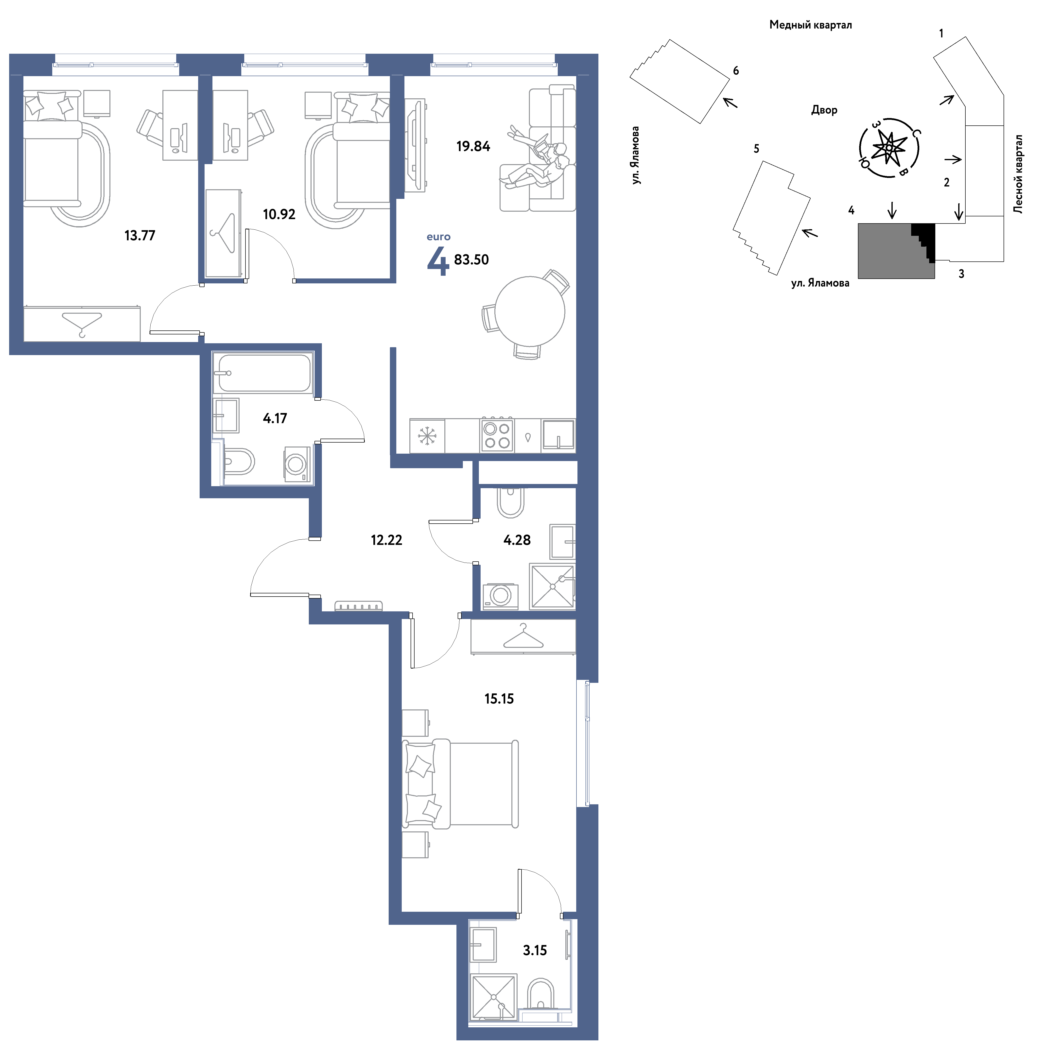 4-комнатная 83 м2 в ЖК Сибирский сад корпус null этаж 20