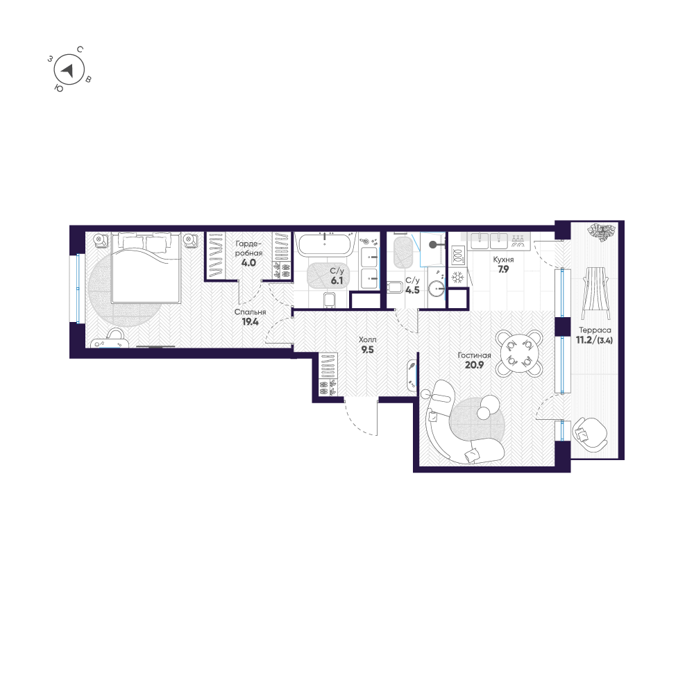 2-комнатная 75 м2 в ЖК ЛДМ корпус null этаж 9