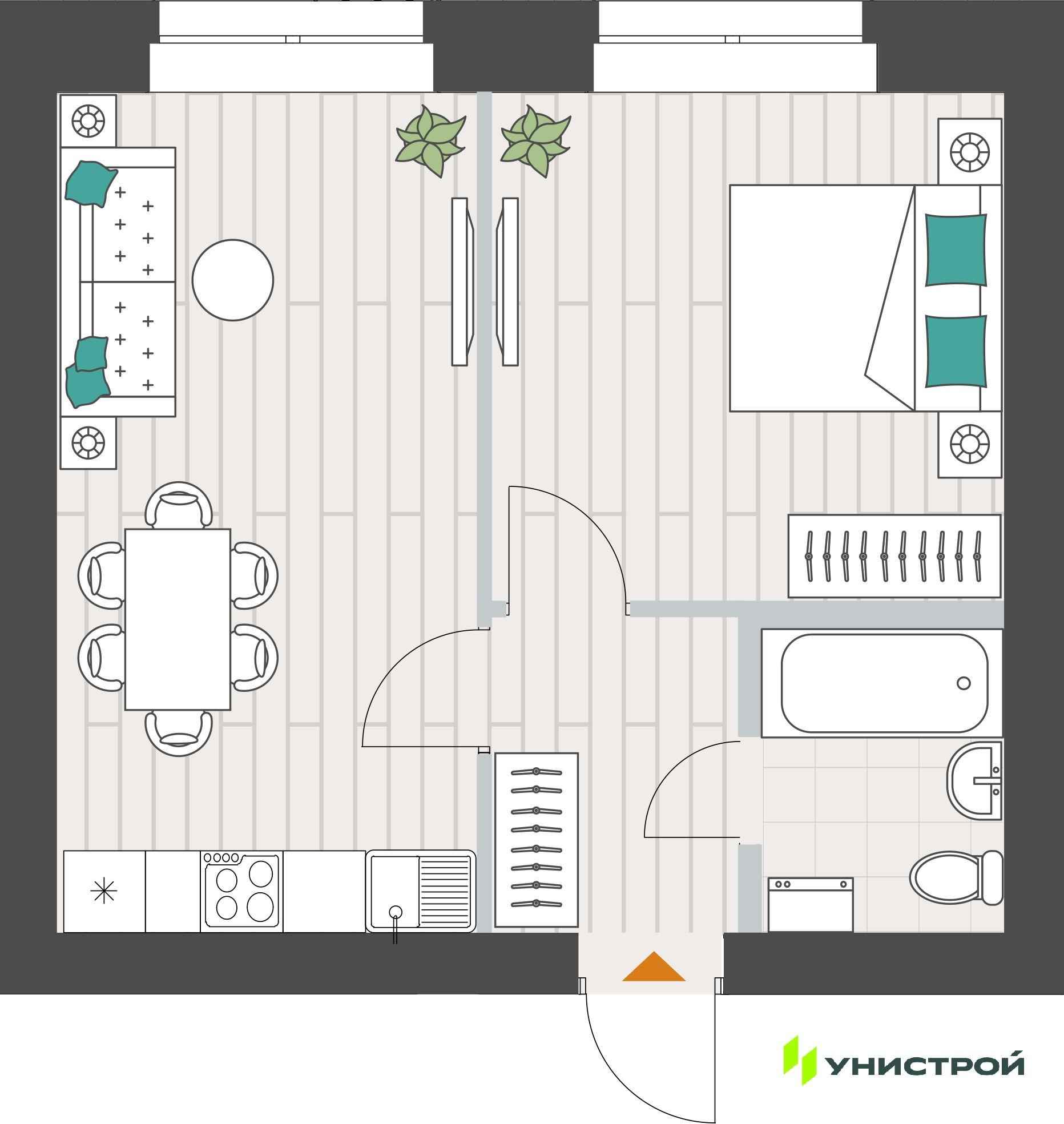 1-комнатная 39 м2 в ЖК Аквамарин корпус null этаж 3