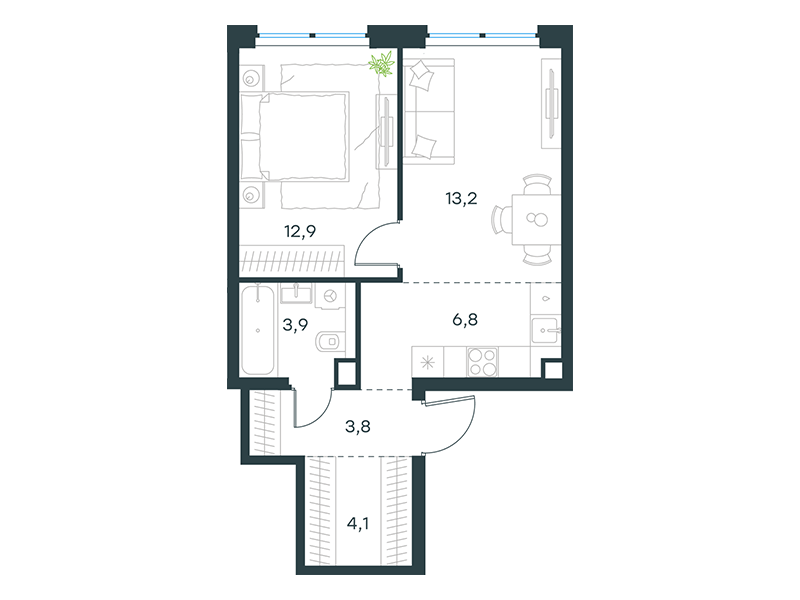 2-комнатная 44 м2 в ЖК Level Звенигородская корпус null этаж 48