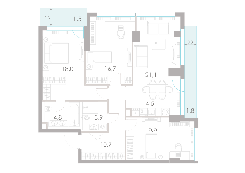 4-комнатная 98 м2 в ЖК River Park Towers Кутузовский корпус null этаж 9