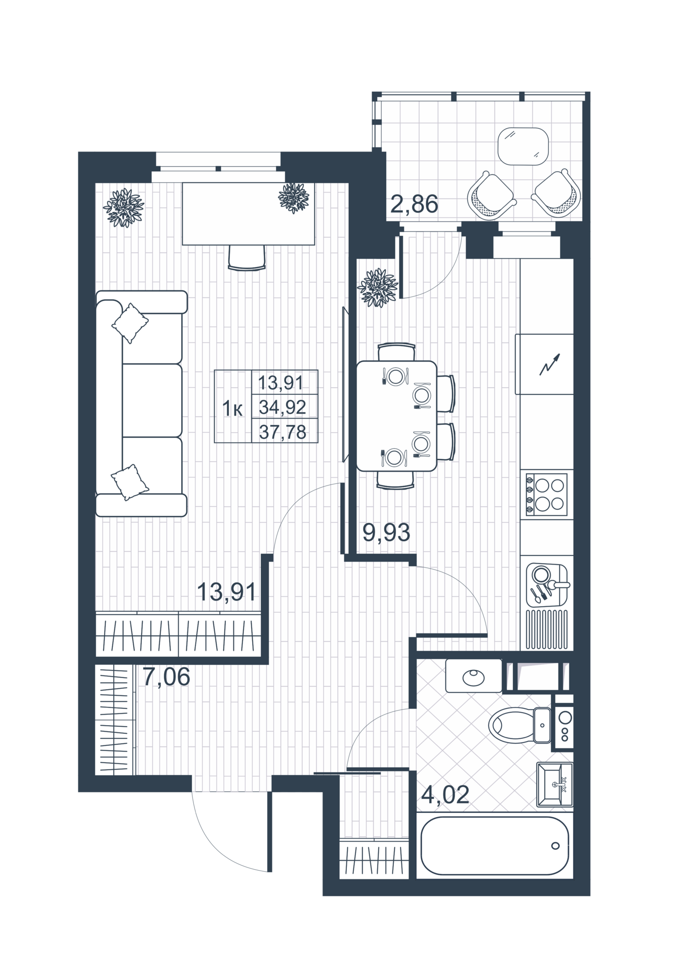 1-комнатная 34 м2 в ЖК Ново-Антропшино корпус null этаж 2