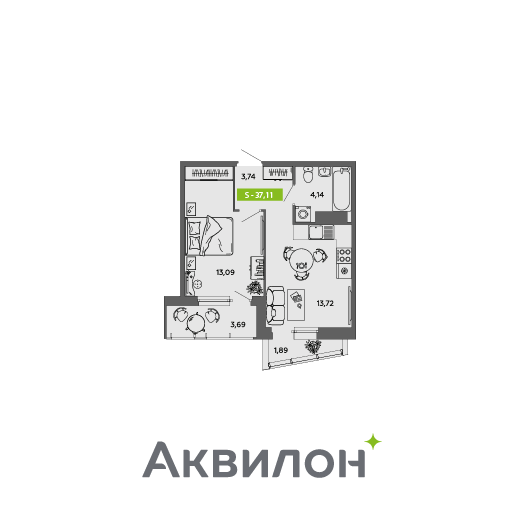 Студия 37 м2 в ЖК Аквилон MySky корпус null этаж 15