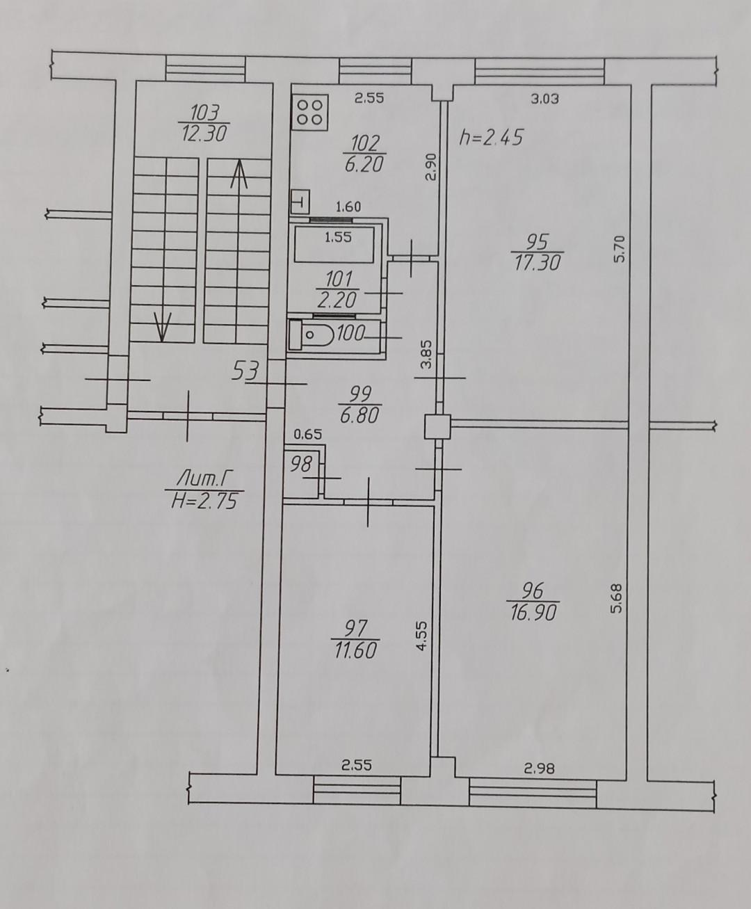 3-комнатная 62.7 м2 в ЖК undefined корпус null этаж 2