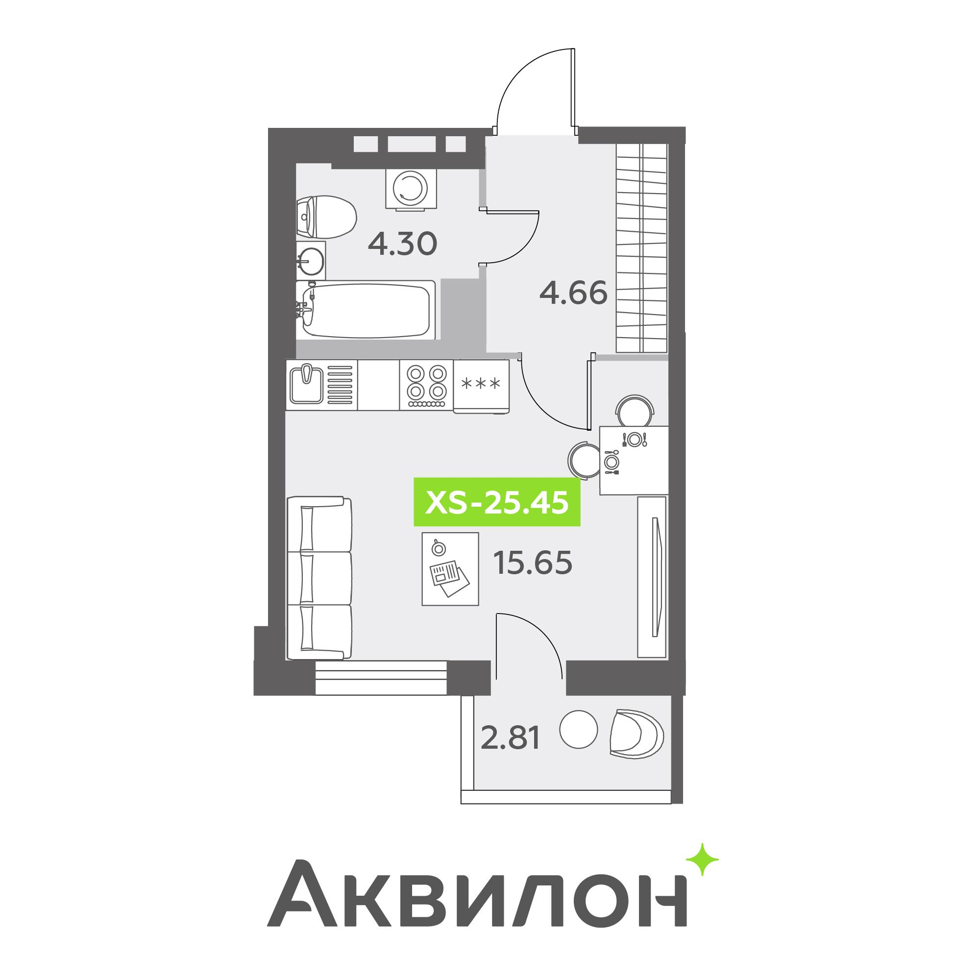 Студия 25 м2 в ЖК Аквилон All in 3.0 корпус null этаж 12