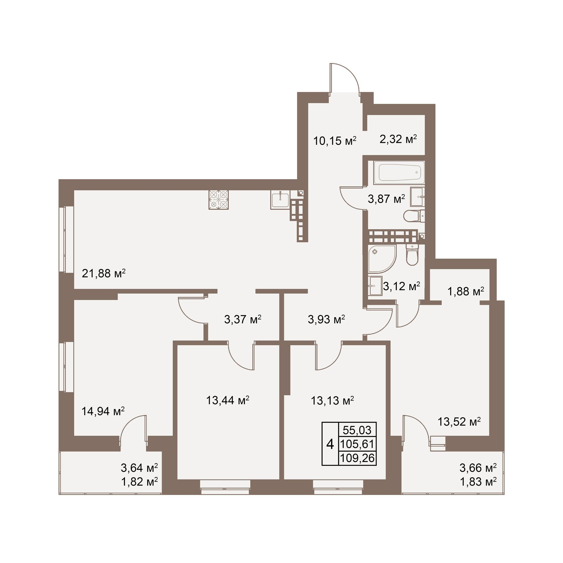 4-комнатная 109 м2 в ЖК Покровский парк корпус null этаж 14