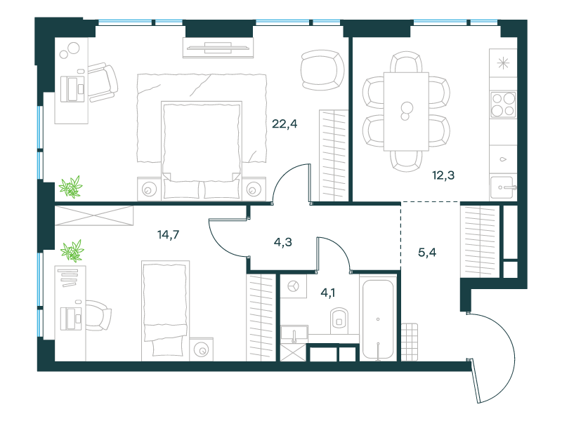 2-комнатная 63 м2 в ЖК Level Войковская корпус null этаж 10