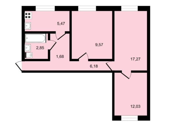 3-комнатная 55 м2 в ЖК undefined корпус null этаж 2