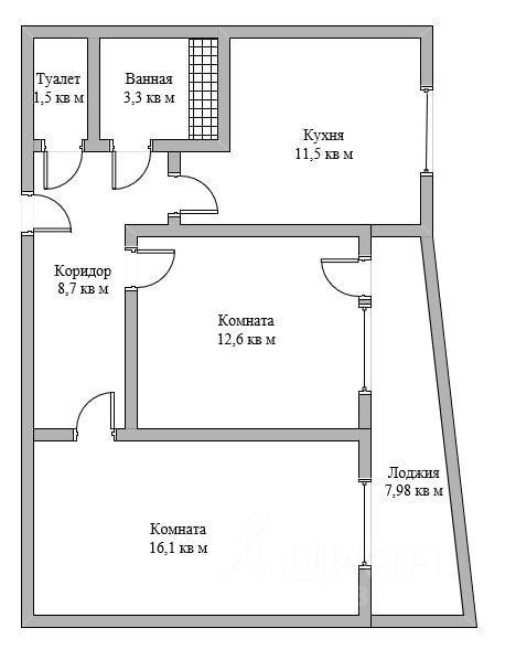 2-комнатная 53.7 м2 в ЖК undefined корпус null этаж 11