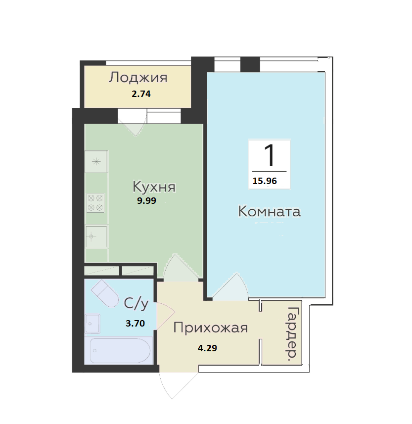 1-комнатная 38 м2 в ЖК undefined корпус null этаж 3