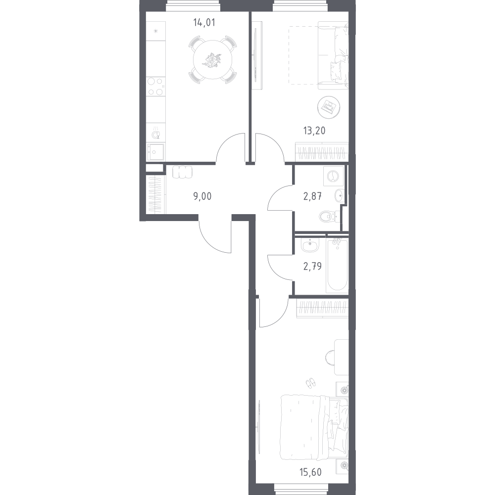 2-комнатная 57 м2 в ЖК Мытищи Парк корпус null этаж 3
