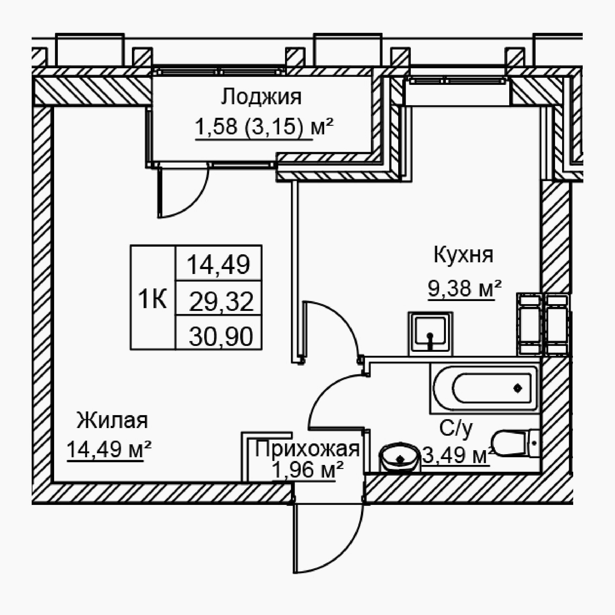 1-комнатная 30 м2 в ЖК Сталь корпус null этаж 7