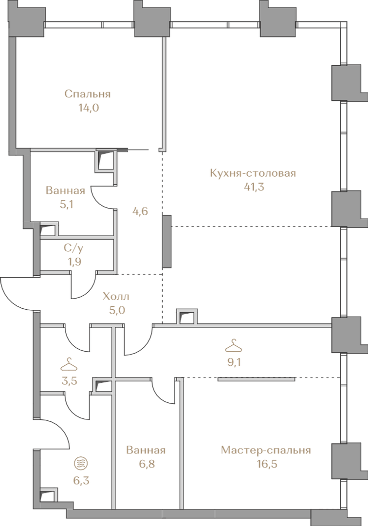 2-комнатная 114 м2 в ЖК Коллекция Лужники корпус null этаж 13