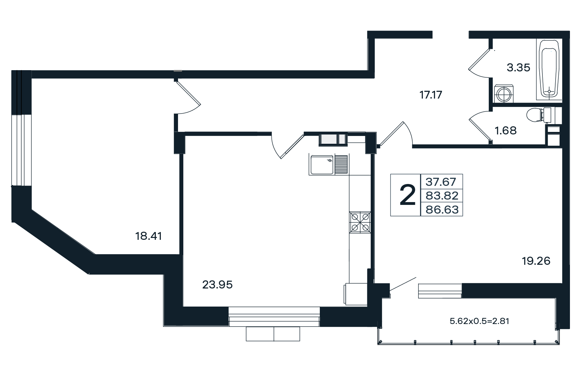 2-комнатная 86 м2 в ЖК ЭНДЕМИК корпус null этаж 9