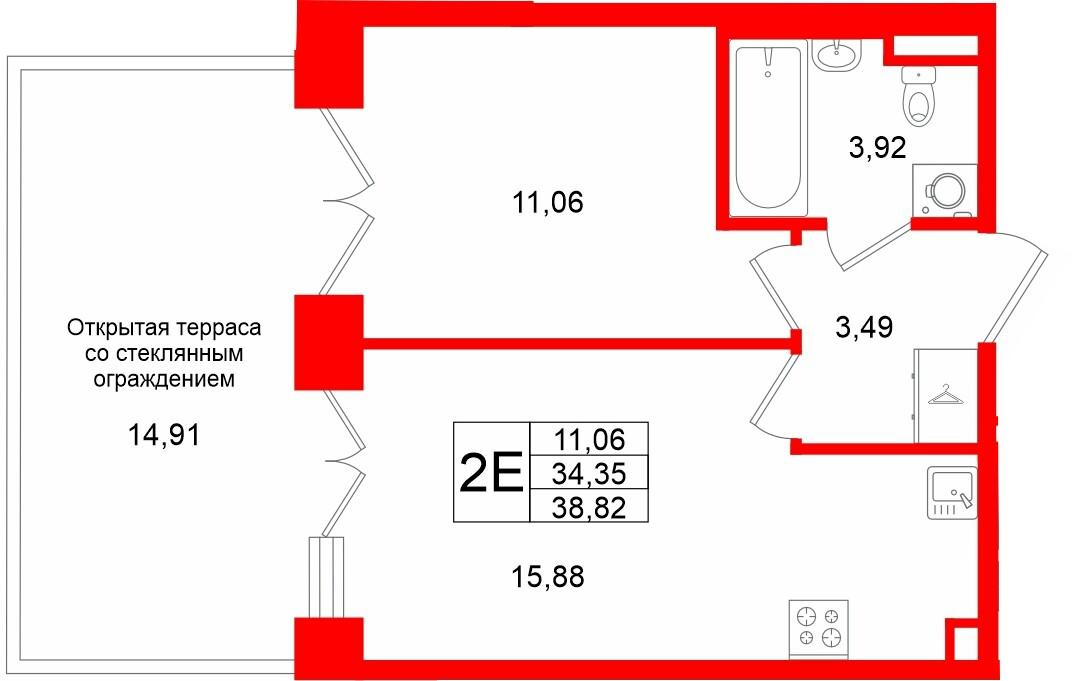 1-комнатная 34 м2 в ЖК Аристократ корпус null этаж 1