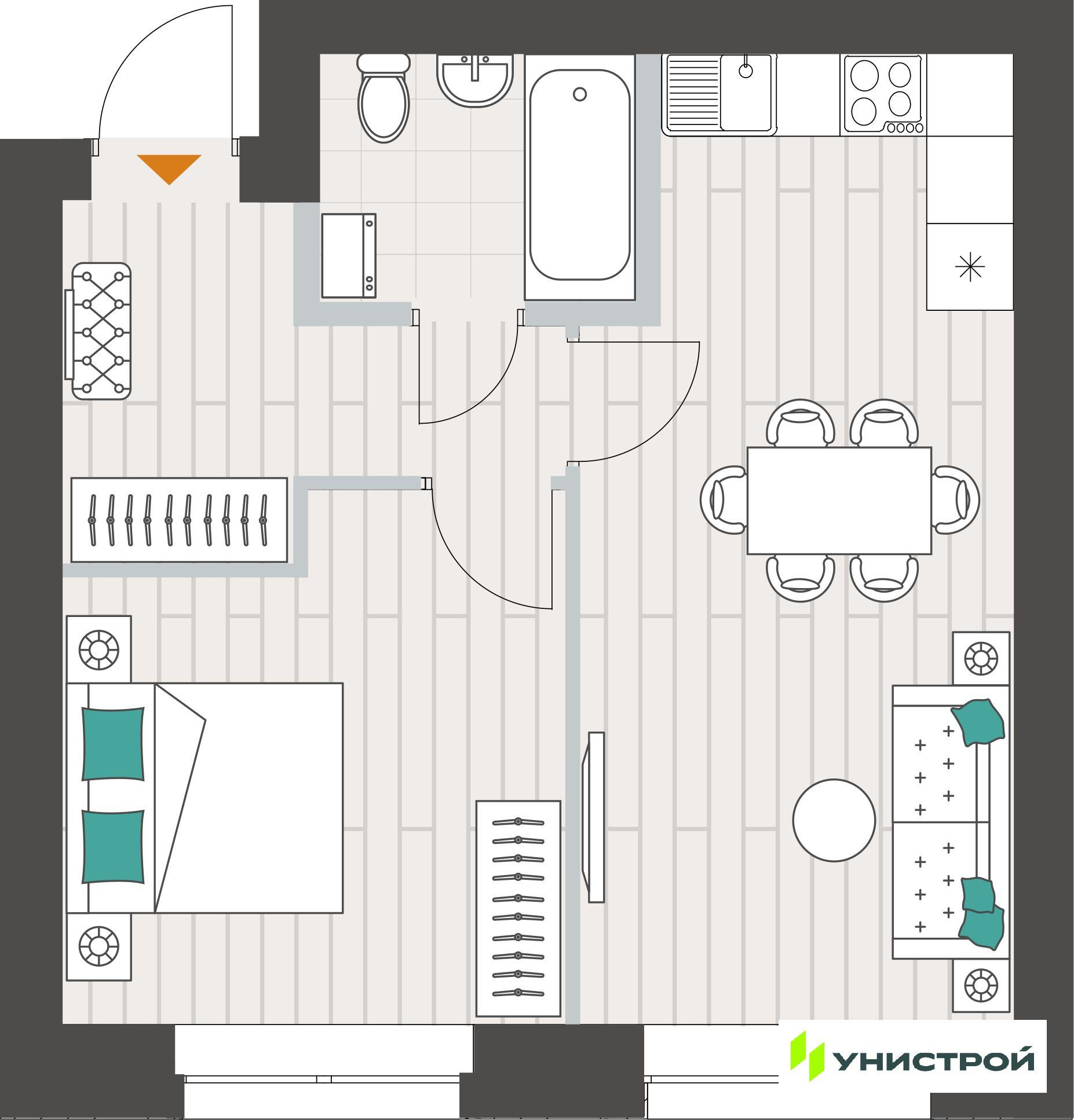 1-комнатная 40 м2 в ЖК Аквамарин корпус null этаж 4