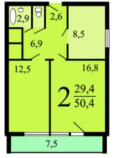 2-комнатная 49.3 м2 в ЖК undefined корпус null этаж 17