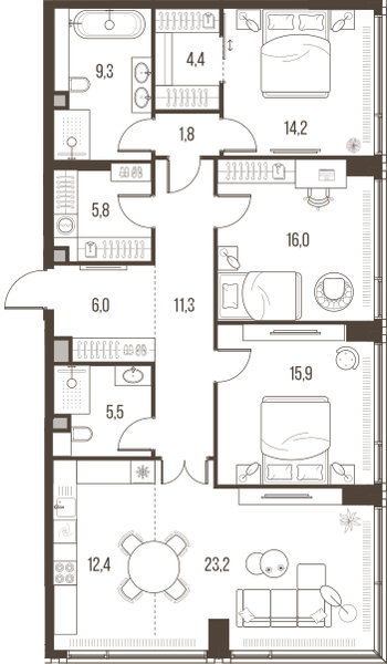 4-комнатная 125 м2 в ЖК High Life корпус null этаж 10