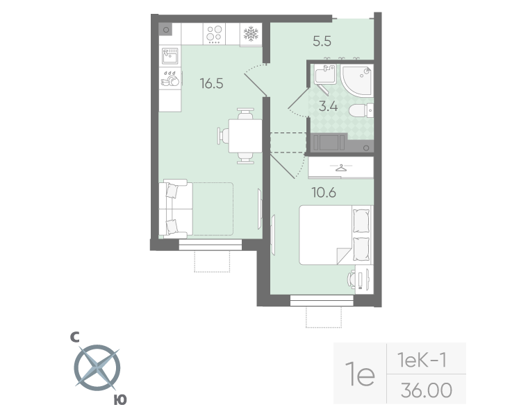 1-комнатная 35 м2 в ЖК Ручьи (2 оч.) корпус null этаж 15