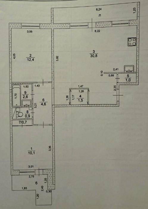 3-комнатная 64.6 м2 в ЖК undefined корпус null этаж 6