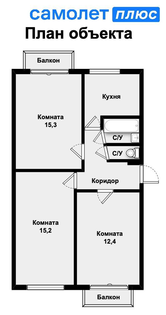 3-комнатная 60 м2 в ЖК undefined корпус null этаж 2