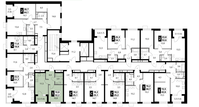 1-комнатная 32.2 м2 в ЖК undefined корпус null этаж 11