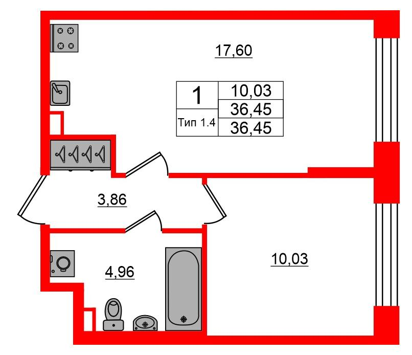 1-комнатная 36 м2 в ЖК Setl Ривьера корпус null этаж 1