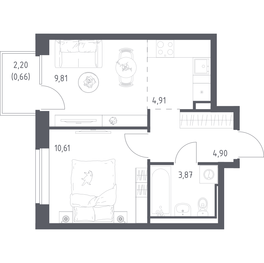 Студия 34 м2 в ЖК Живи! В Рыбацком корпус null этаж 10