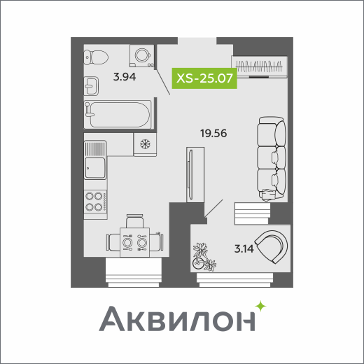 Студия 25 м2 в ЖК Аквилон Роса корпус null этаж 8