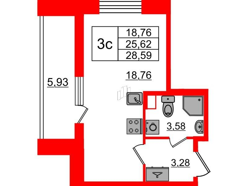 Студия 25 м2 в ЖК Бионика Заповедная корпус null этаж 1