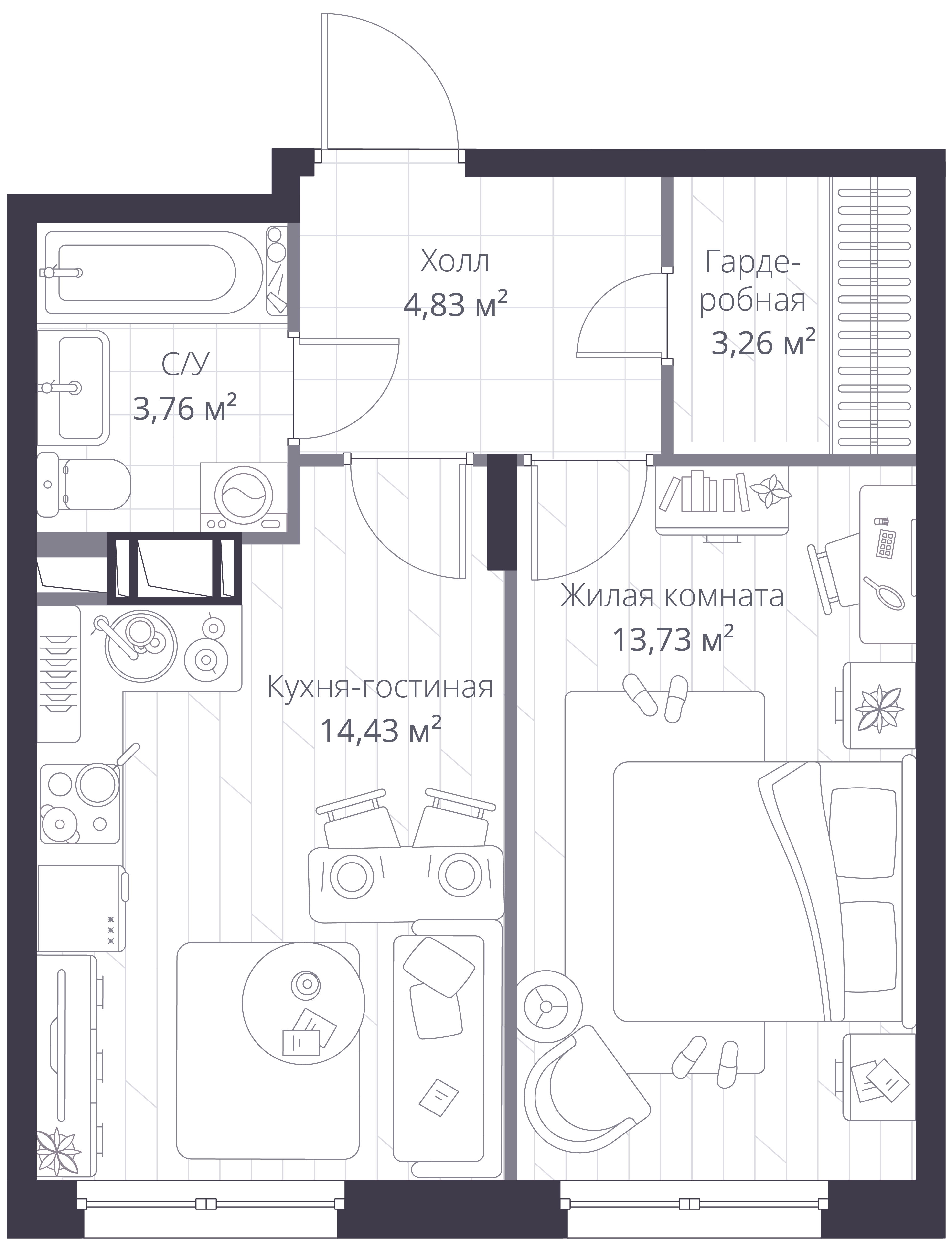 Студия 40 м2 в ЖК VEREN NORT Сертолово корпус null этаж 4