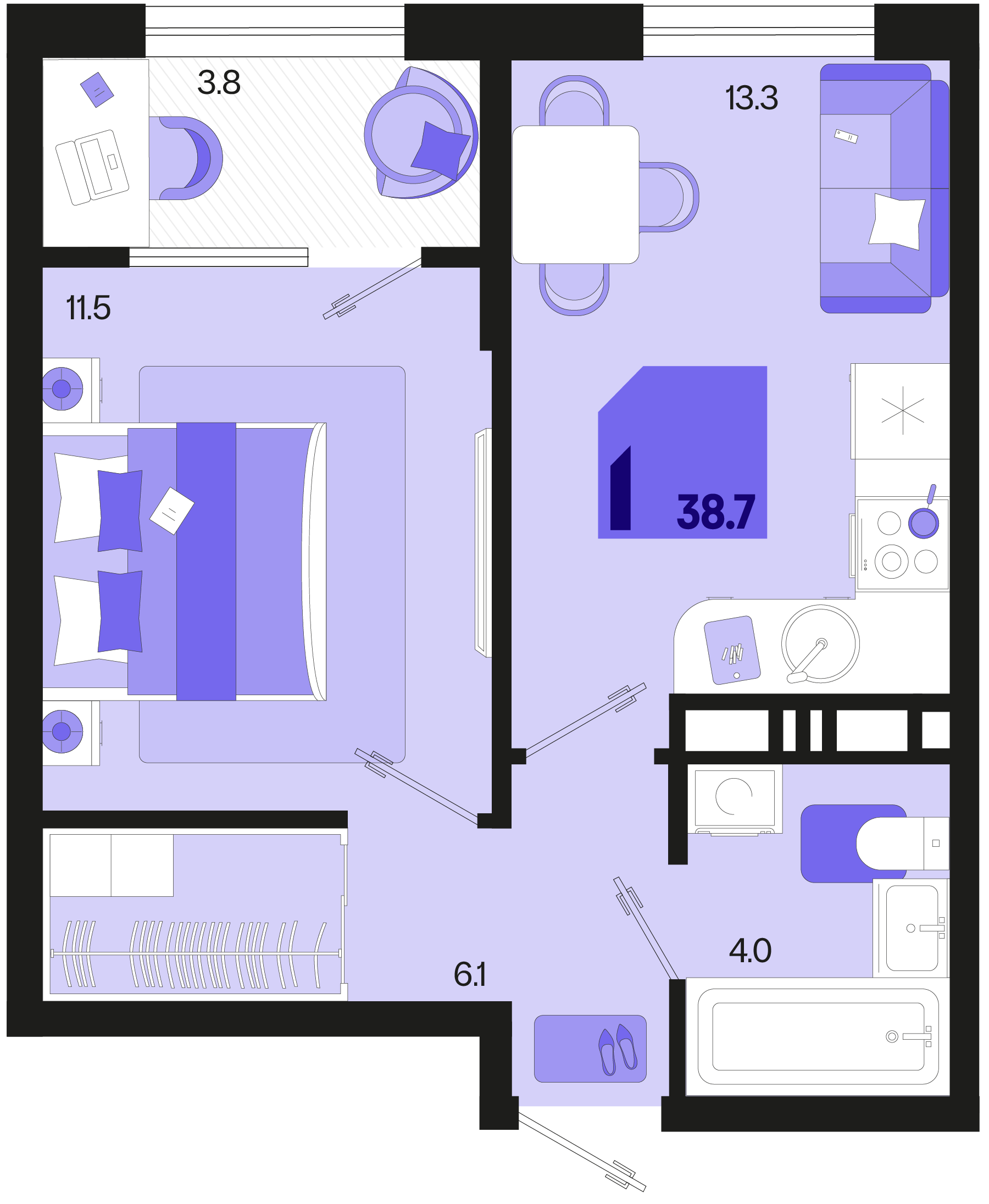 1-комнатная 38 м2 в ЖК Первое место корпус null этаж 10