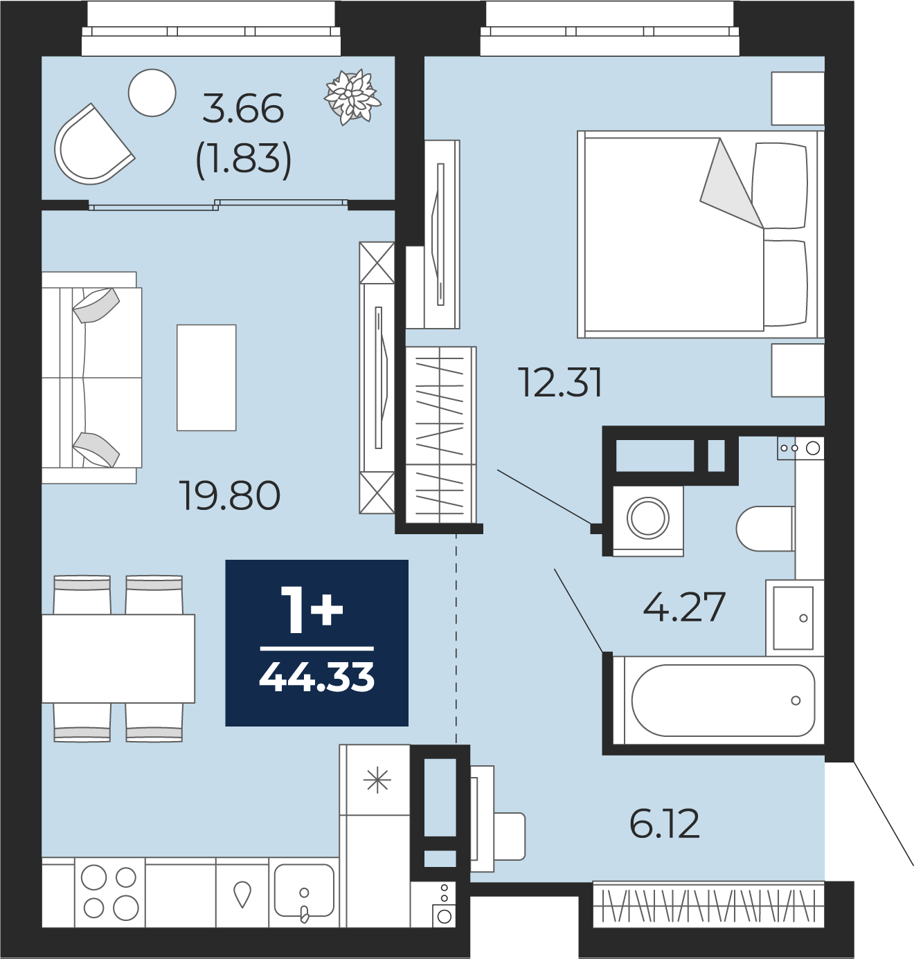 1-комнатная 42 м2 в ЖК Беринг корпус null этаж 10