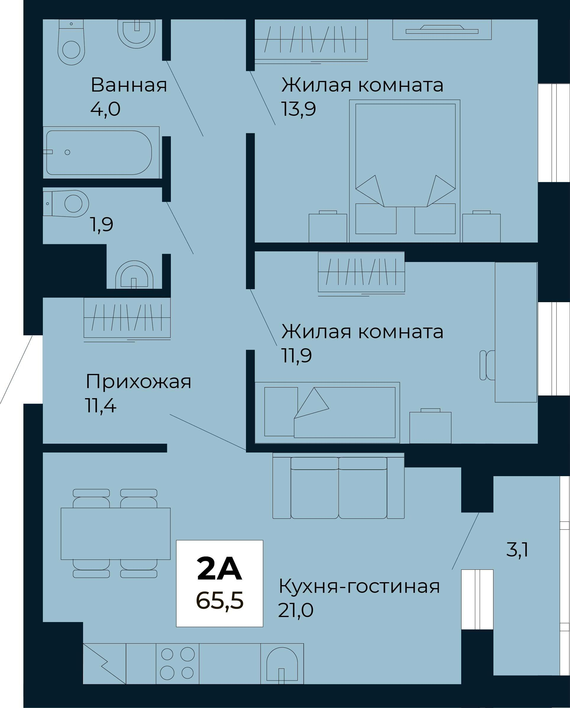 2-комнатная 65 м2 в ЖК Ривьера.Айвазовский корпус null этаж 17