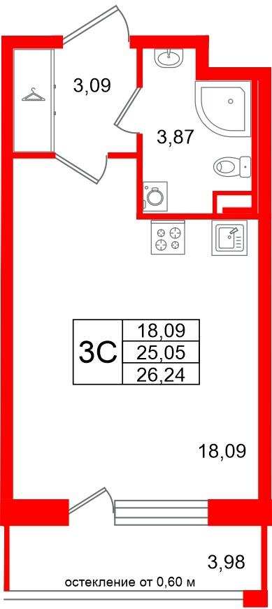 Студия 25 м2 в ЖК Универ Сити корпус null этаж 1