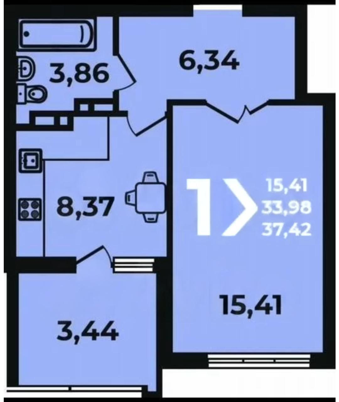 1-комнатная 37.4 м2 в ЖК undefined корпус null этаж 13