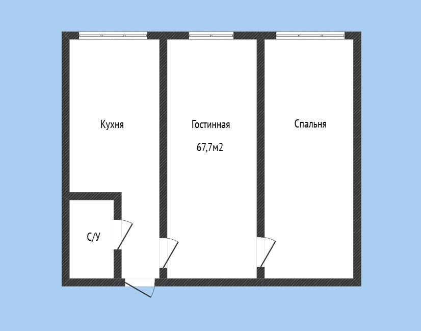 2-комнатная 67.7 м2 в ЖК undefined корпус null этаж 2