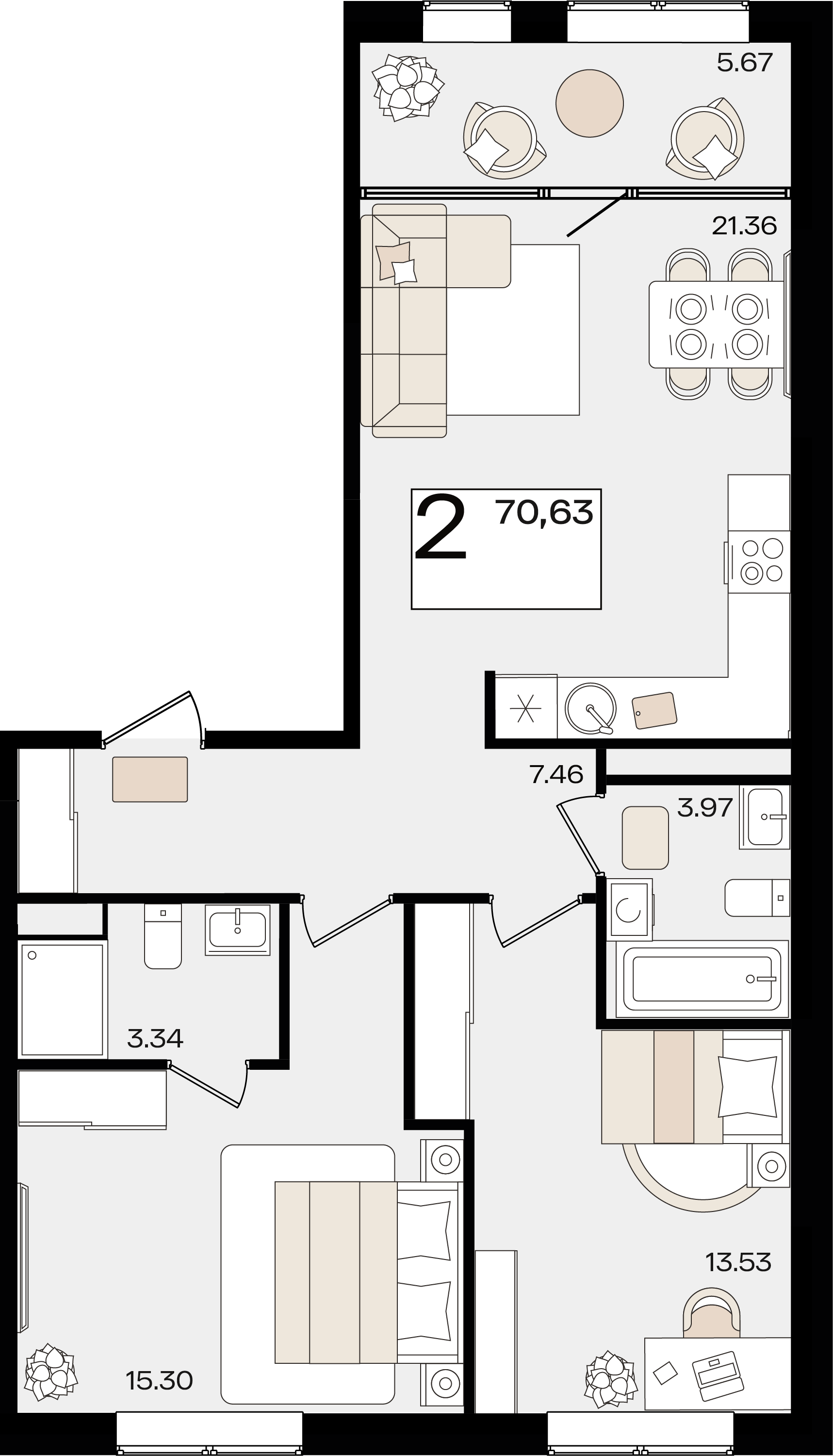 2-комнатная 70 м2 в ЖК Патрики корпус null этаж 5