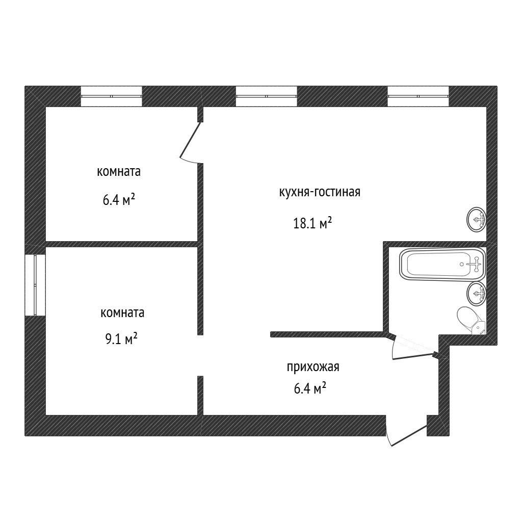 3-комнатная 43.1 м2 в ЖК undefined корпус null этаж 3