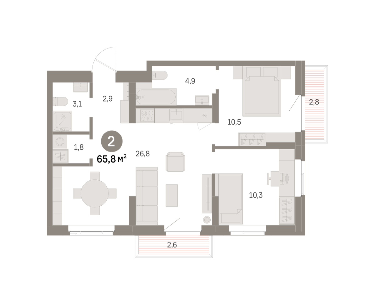 2-комнатная 65 м2 в ЖК Шишимская горка корпус null этаж 8
