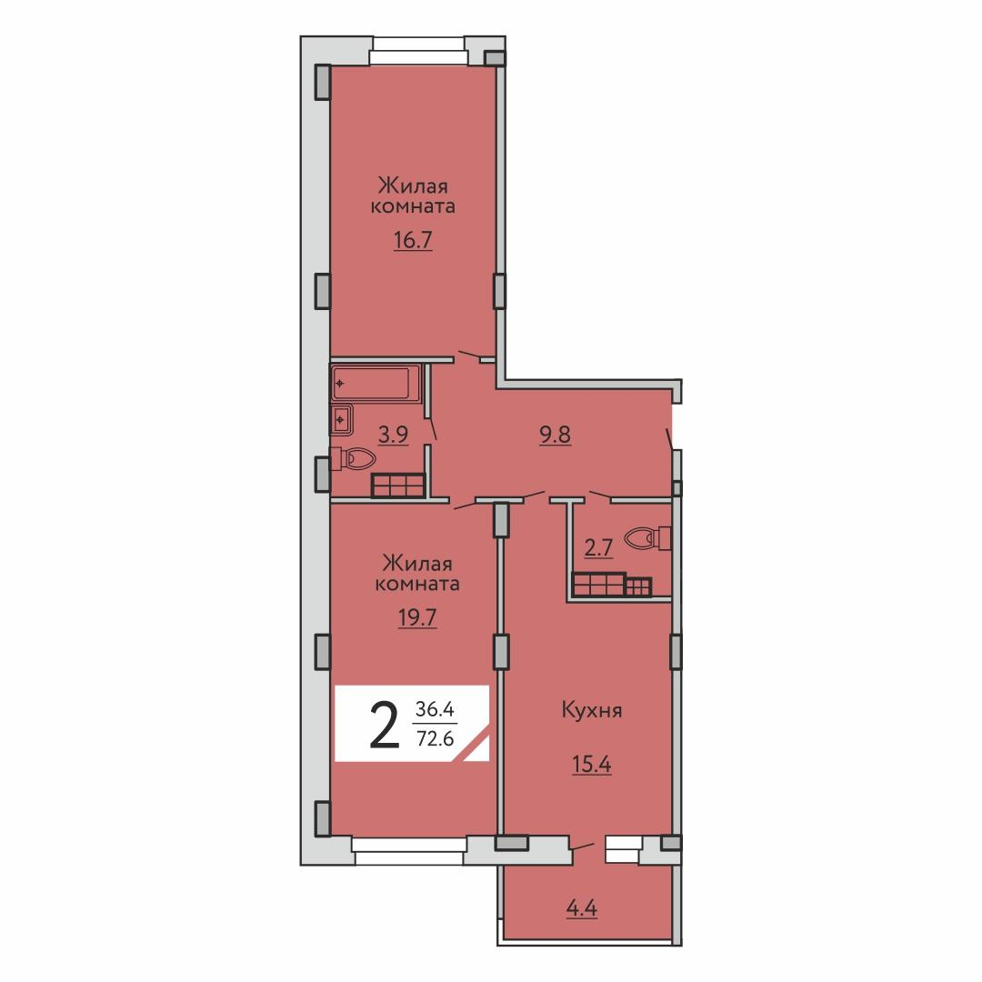 3-комнатная 72 м2 в ЖК Агат корпус null этаж 8