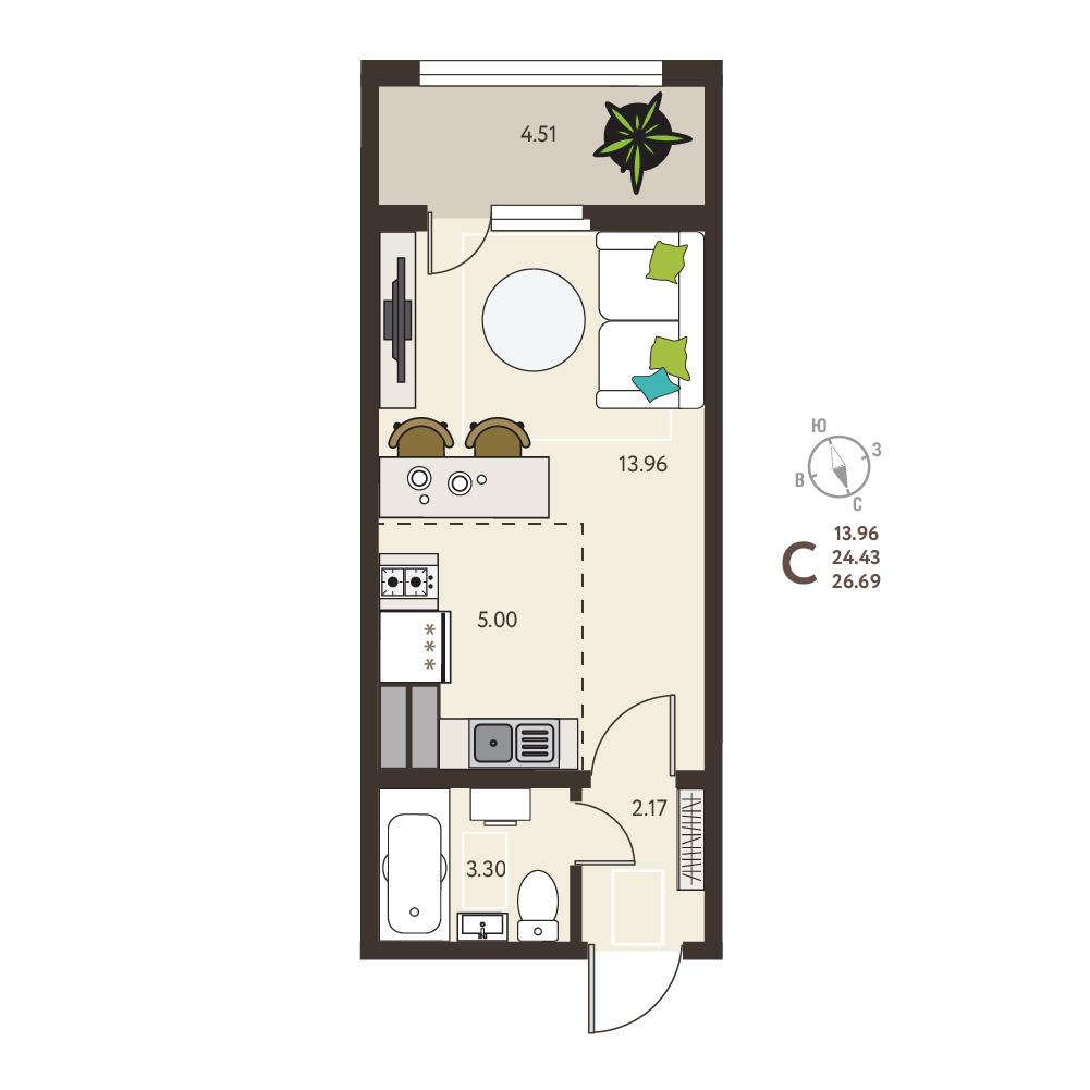 Студия 26 м2 в ЖК Инстеп.Сити корпус null этаж 15