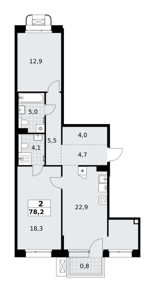 2-комнатная 78 м2 в ЖК Хольм корпус null этаж 5