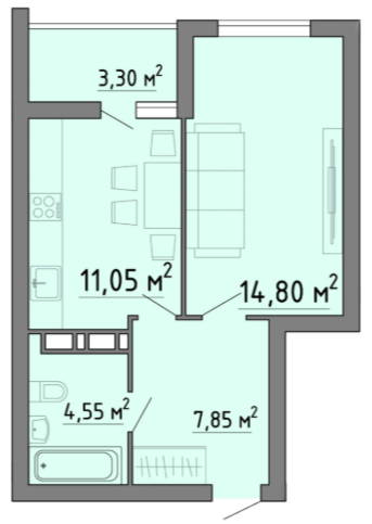 1-комнатная 41.5 м2 в ЖК undefined корпус null этаж 11