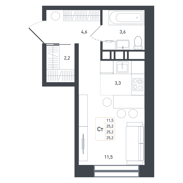 Студия 26 м2 в ЖК Новая Щербинка корпус null этаж 5