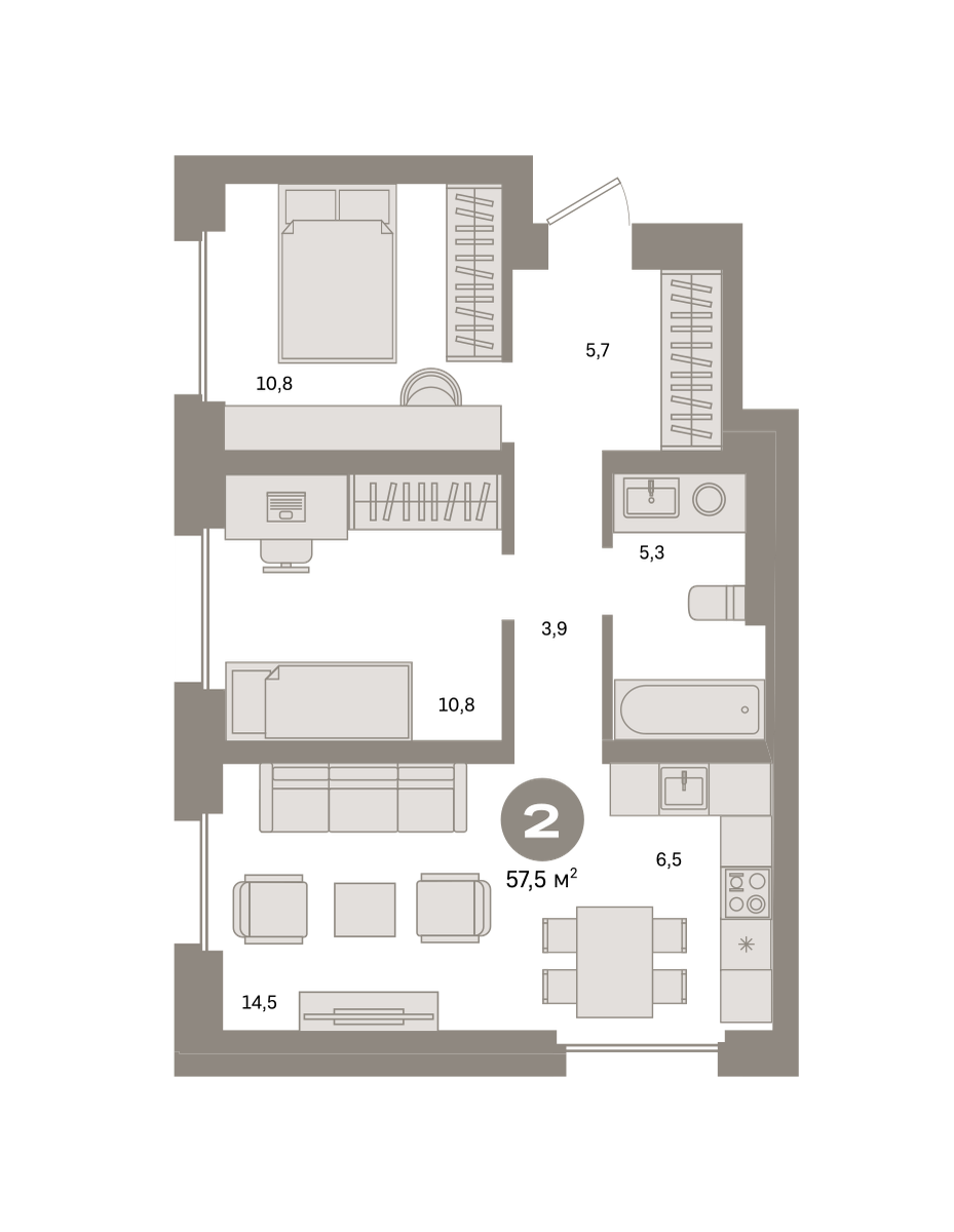 2-комнатная 57 м2 в ЖК Метроном корпус null этаж 11