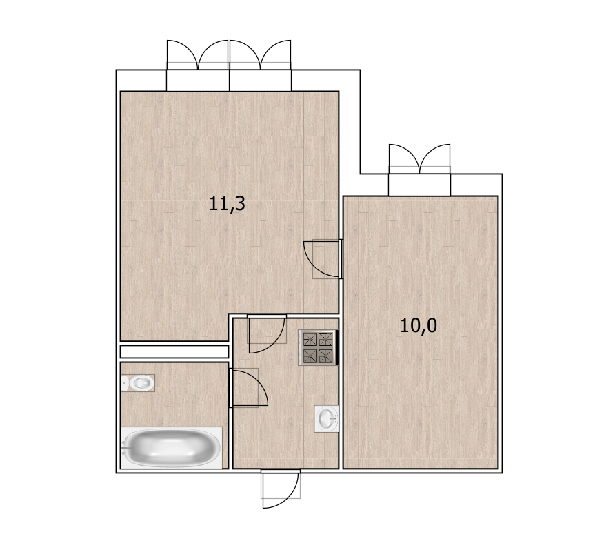 2-комнатная 26.6 м2 в ЖК undefined корпус null этаж 4