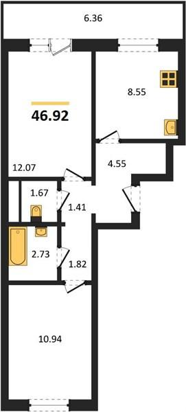 2-комнатная 46.9 м2 в ЖК undefined корпус null этаж 10