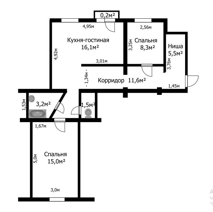 3-комнатная 63.8 м2 в ЖК undefined корпус null этаж 3